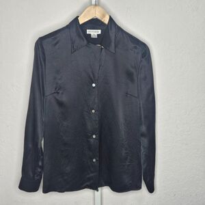 Vintage Evelyn & Arthur Black Silk Blouse Button Down Long Sleeve Shirt 10